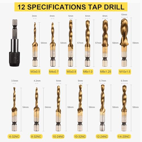 Hexagonal Shank Drill Bit, Drilling and Tapping Integrated Tap 12PCS Composite Tap Set