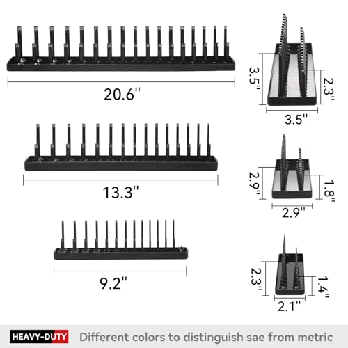 AIUITIO 6PCS Socket Organizer Tray Set, Red SAE & Black Metric Socket Storage Trays, 1/4-Inch, 3/8-Inch & 1/2-Inch Drive Deep and Shallow Socket Holders for Toolboxes