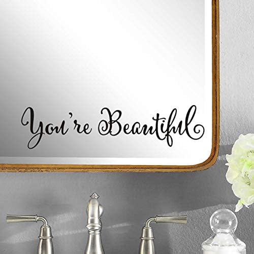 Inspirational Wall Mirror Decals Stickers You're Beautiful Positive Bathroom Wall Sayings Motivational Wall Quotes Peel and Stick Words Decor Gifts for Home, Office 9.8x2.2 inch