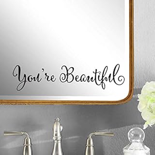 Inspirational Wall Mirror Decals Stickers You're Beautiful Positive Bathroom Wall Sayings Motivational Wall Quotes Peel and Stick Words Decor Gifts for Home, Office 9.8x2.2 inch