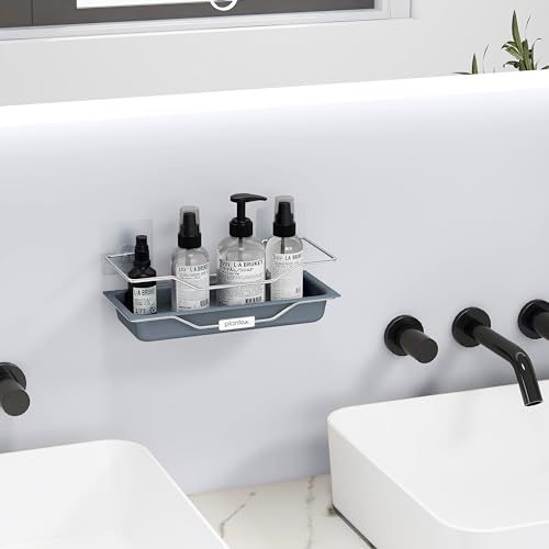 Image of Plantex ABS Plastic Self Adhesive Bathroom Shelf /Adhesive Shelf for Kitchen /Multipurpose Stainless Steel Wire Shelf /Bathroom Organiser (Silver & Grey)