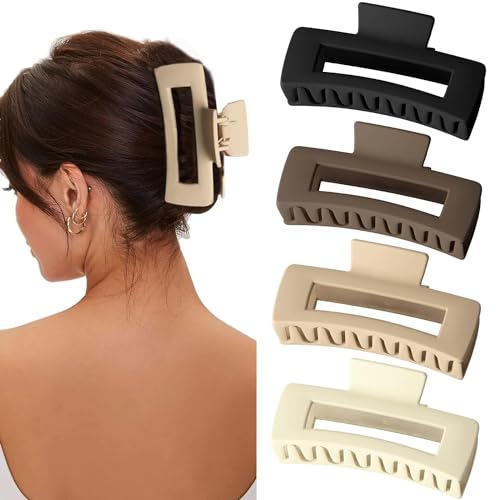 Image of BAKEFY -4 Pcs Extra Large Claw Clips Hair Clips For Thick Hair And Long Hair, Jumbo Claw Clips, Oversized Matte Non-Slip Hair Clips For Women, Big Strong Hold Jaw Clip (Neutral),Assorted
