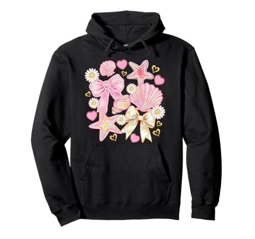Coquette Summer Seashell Beach Cruise Vacaciones Pink Bow Girl Sudadera con Capucha