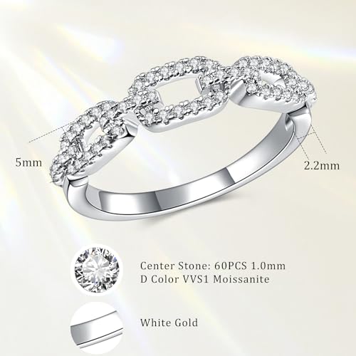 Moissanite Wedding Bands for Women,White Gold D Color VVS1 Wedding Rings,Half Eternity Twist Chain Ring, Stackable Non-Tarnish Anniversary Promise Ring Sizes 5-104