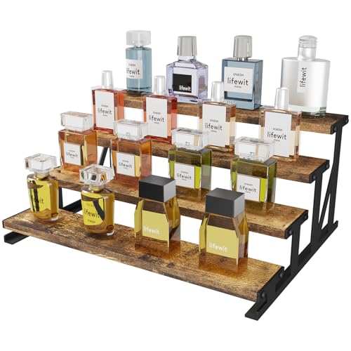 Lifewit Presentoir Parfum Bois, Etagere Parfums avec Support en Métal, Casiers pour Présentoir de Comptoir pour Figurines, Cupcakes, Cosmétiques, Marron...