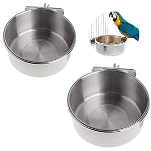 Water Food Bowl Bird Cage Cups, 2 stuks RVS Vogel Opknoping Bowl, Vogelvoeding Schotel Cups, Dierenkooi Water Food Bowl…