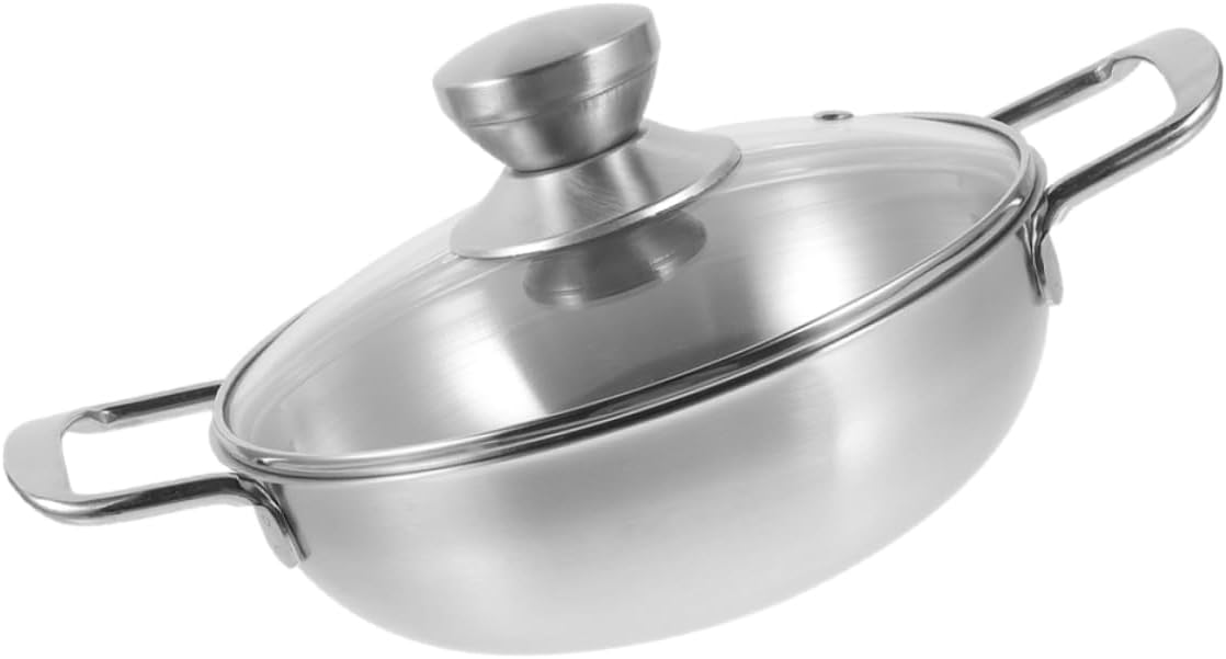 Portable Outdoor Pot Wok Lid Stainless Steel Cooking Wok Double Handle Food Kitchen Hot Pot Household Reusable Hot Wear Resistant Fry