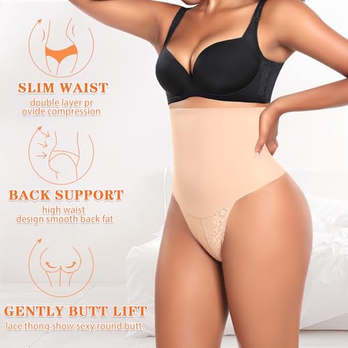 Image of Werena Tummy Control Thong Shapewear for Women High Waist Body Shaper Panties Girdle Lace Shaping Underwear