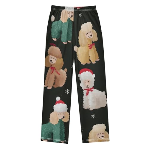 ZZXXB Poodle with Xmas Hat Boys Long Pants Soft Trousers Elastic Waist Kids Lounge Bottoms with Pockets S-XL2