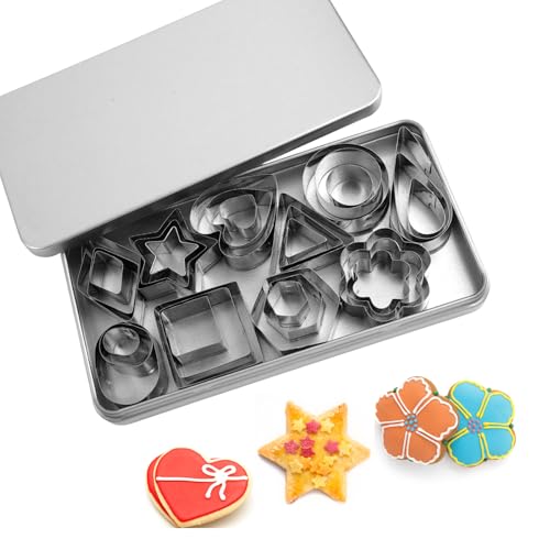 30 Piezas Moldes para Galletas de Geométricas Formas, 10 Formas Moldes Galletas Acero Inoxidable, con Caja de Almacenamiento, para Pastel, Cookie, Fondant(Cuadrado, Círculo, Triángulo, Rombo, Gota)