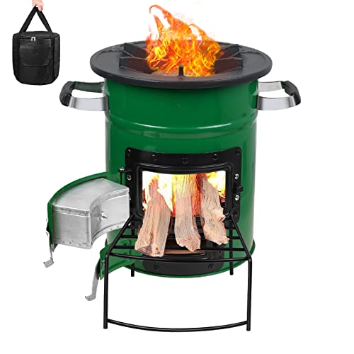 Camping Holzofen mit Tragetasche, BBQ Raketenofen Tragbarer für Rucksackreisen, Wandern, Picknick, Winddicht Campinggrill, Edelstahl Cover