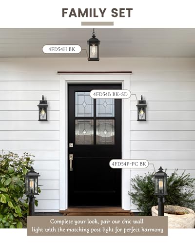 Image of FEMILA 15 inch Exterior Wall Sconce, 2-Pack Outdoor Waterproof Wall Lights Fixture, Anti-Rust Matte Black Finish with Water Ripple Glass,4FD54B-2PK BK-SD