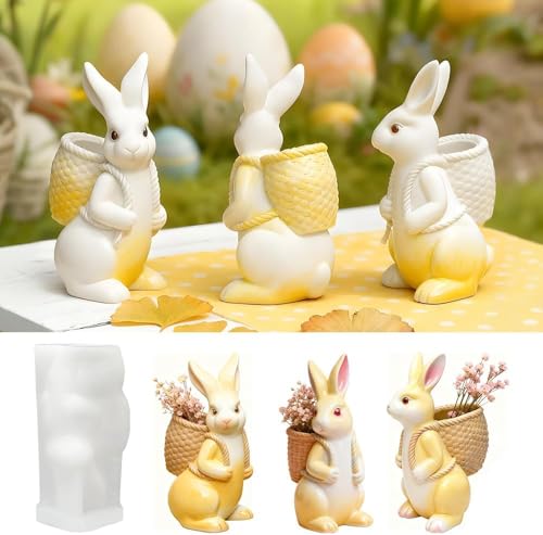 Stampo in Silicone Coniglio 3D, Stampo per Candele, Resina e Gesso, Fai da Te per Decorazioni Pasquali, Riutilizzabile e Antiaderente (C)