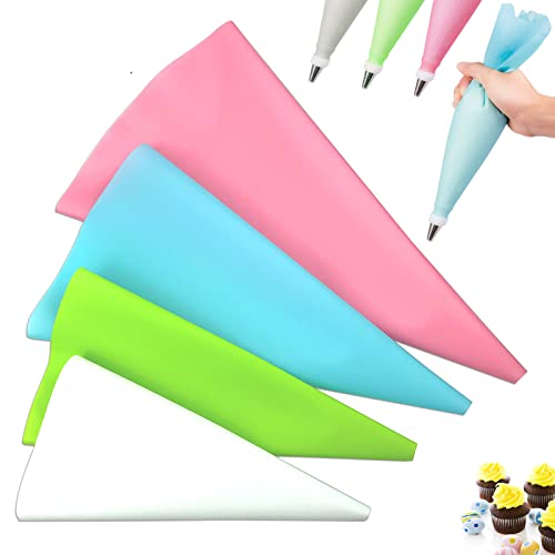 Joyeee Lot de 4 poches à douille réutilisables en silicone pour gâteaux, cupcakes, cookies, 4 couleurs et tailles 25,4 cm, 30,5 cm, 35,6 cm, 40,6 cm
