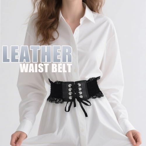 Asooll Vintage Lace-up Wide Elastic Waist Belts Obi Style Cinch Waspie Corset Waist Bands Party Club Prom Costume Dress Belts for Women (Black)3