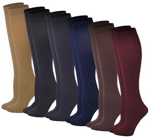 Differenttouch 6 Pairs Pack Women Opaque Stretchy Spandex Knee High Trouser Socks