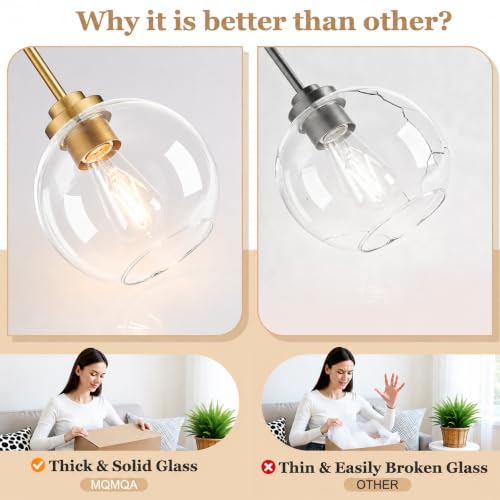Image of 1 Pack Gold Globe Pendant Lights, Mid Century Gold Pendant Light Fixtures, Globe Pendant Lights Kitchen Island with Clear Glass Shade Adjustable Hanging Fixture for Dining Room (Bulbs not Included)