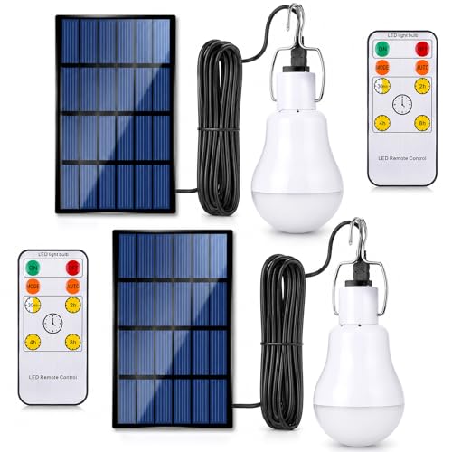 Dusk to Dawn Solar Light Bulbs with Remote Timer, IP65 Waterproof Panel Rechargeable LED Shed Light...