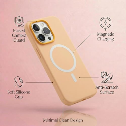 Image of amazon basics Luxury MagSafe Compatible Magnetic Case for iPhone 15 Pro | Soft Touch Matte Pastel Finish | Shockproof Back Cover with Camera Protection (Orange)