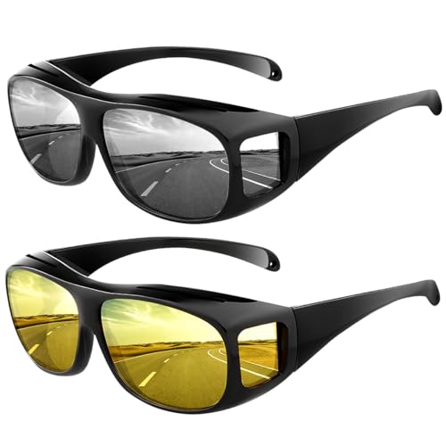 Gafas de Ciclismo 2 en 1 - Negro (Noche + Sol) - Compatible con Gafas Graduadas - UV400 Protección 100% - Polarizadas - Deportes/Ciclismo/Moto