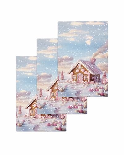 Hokiten Pink Blue Christmas Waffle Kitchen Towels Dishcloths, Xmas Snowflake Tree Absorbent Dish Towels | Hand Towels for Bathroom/Bar, 16 x 24 Inch, 3 Pcs