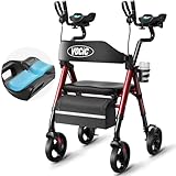 VOCIC Walkers for Seniors, Upright Walker with Adjustable Armrests, Z22 GelCool Stand Up Walker with Ergo Seat & Backrest, 8' All Terrain Rollator with 300lb,Cup& Cane Holder