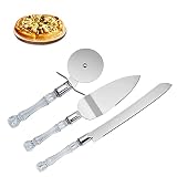 3 PCS Cake Cutting Set for Wedding, Hsxxf Stainless Steel Cake Knife Server Set and Pizza Cutter Whe
