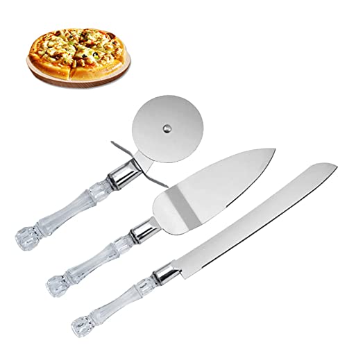 3 Pcs Cake Cutting Set For Wedding, Hsxxf Stainless Steel Cake Knife Server Set And Pizza Cutter Wheel With Faux Crystal Handle For Pizza Wedding Cake Birthdays Anniversaries Parties (3) #TOP1