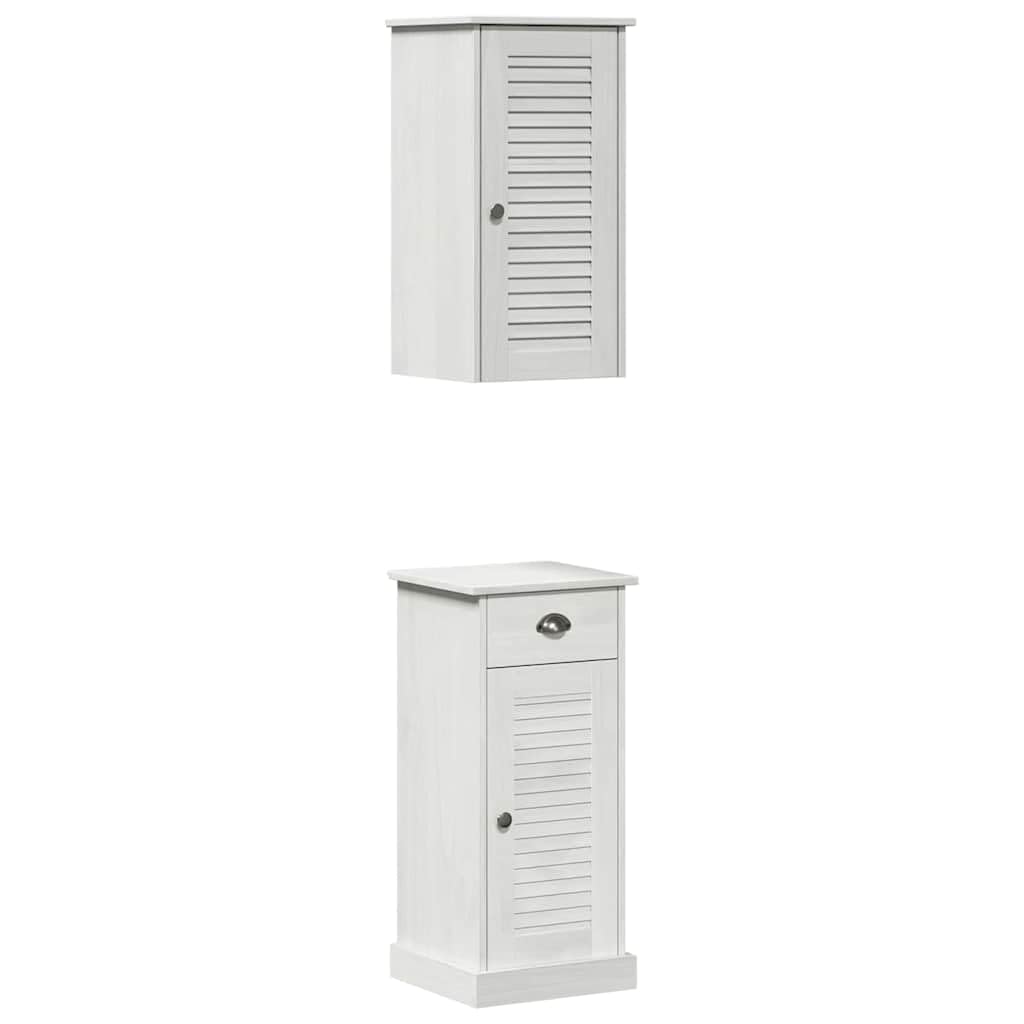 VIGO Juego de 2 armarios de baño, color blanco y blanco envejecido, 37 x 34 x 80 cm, armario de almacenamiento para baño, cocina, salón, pasillo