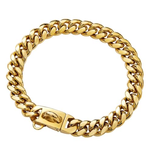 RoastMe 犬用首輪 ファッション ゴールド シルバー 犬用チェーン首輪 ステンレススチール ブルドッグ ブルドッグチェーン 小 中 大 丈夫 ペット用首輪 大型犬 トレーニング ショー レザー 犬用首輪 (61cm,ゴールデン)