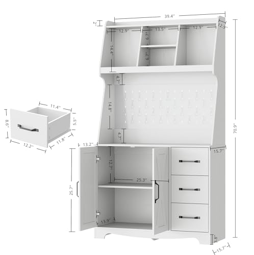 IRONCK-Coffee-Bar-Cabinet-with-Storage-and-Customizable-Pegboard-and-Power-Outlet-71-Kitchen-Buffet-Sideboard-with-3-Drawers-and-2-Barn-Doors-and-Hutch-Modern-Tall-Buffet-Storage-Cabinet-White IRONCK Coffee Bar Cabinet with Storage and Customizable Pegboard and Power Outlet 71 Kitchen Buffet Sideboard with 3 Drawers and 2 Barn Doors and Hutch Modern Tall Buffet Storage Cabinet White