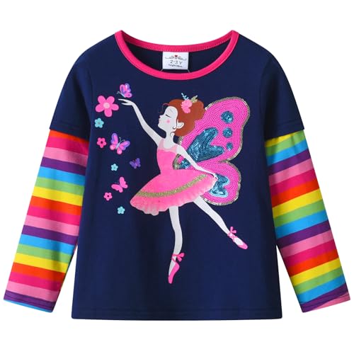 VIKITA Camiseta para Niña Bonita Camiseta Floral de T-Shirt Animales Lentejuelas para Niños...