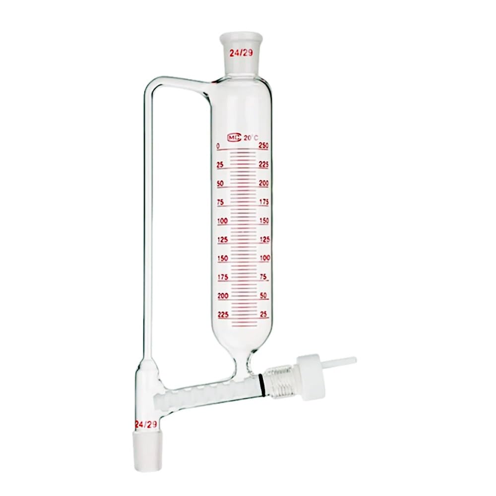 Embudo de adición de polvo de laboratorio 24/29 Embudos de goteo graduados de vidrio con válvula de PTFE(1000ML)