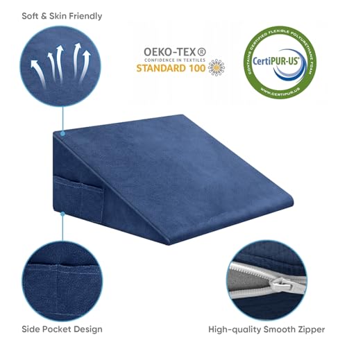 Image of OAISZ Wedge Pillow, 12 Inch Bed Wedge Pillow for Headboard, Pillow Wedge for Acid Reflux Relief, After Surgery, Sleeping, Back Pain Relief, Memory Foam Top, Blue