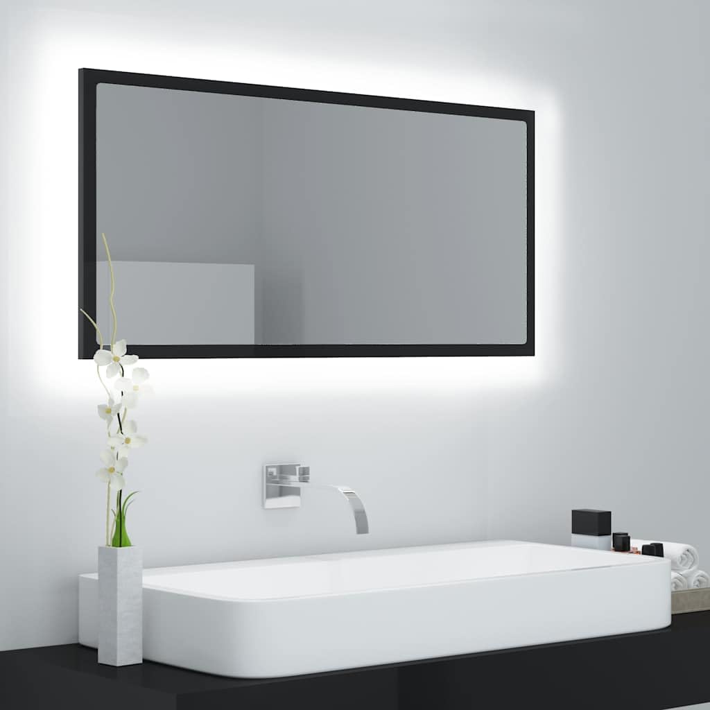 Home strumenti-Specchio da Bagno a LED Nero Lucido 90x8.5x37 cm Acrilico