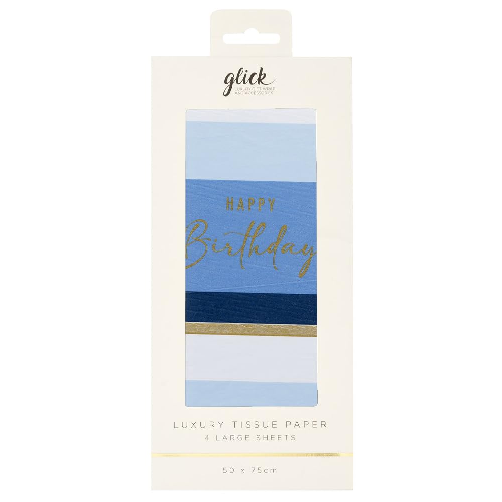 Glick Patterned Tissue Paper - Birthday Stripe Blue - 500 x 750mm - 4 Sheets