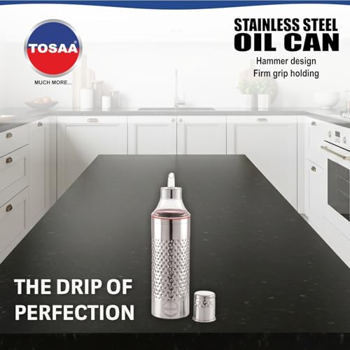 Image of Tosaa Stainless Steel Mathar Oil Can Bottle| With Nozzle, Dropper & Steel Cap | Cooking Oil Container for Kitchen | Leak Proof Oil Pourer & Pot with Handle |1100ml