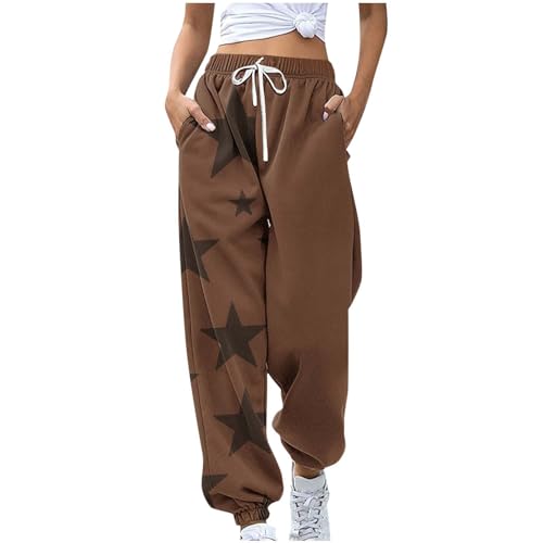 Pantalones sudar impresos Mujeres Largos con cordón Pantalones portivos respirables Cintura elástica X-277 Coffee Small