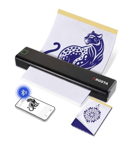 ORGSTA Tattoo Stencil Printer Wireless Thermal Tattoo Printer with 10pcs Transfer Paper Compatible with Phone/Tablet/PC Tattoo Supplies for Tattoo Artists & Beginner - S008