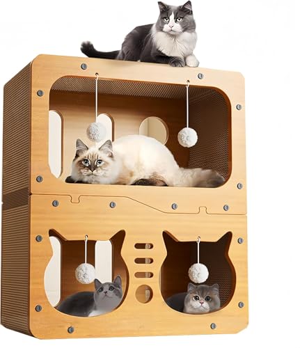 猫爪研ぎ 二層構造 段ボール製 キャットハウス 隠れ家 縦型 高耐久性 ダンボールハウス 爪とぎ 猫用 組み立て簡単 つめとぎ 最適猫小屋の上下に二重の猫小屋を敷く四季通用の二重猫用グリップ板耐摩耗立式一体型猫は丈夫で丈夫