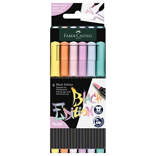 Faber-Castell - 116453. Estuche Cartón 6 Rotuladores Black Edition Pincel. Pastel.