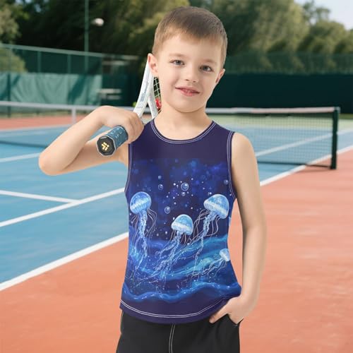 Jellyfish Bubbles Ocean Blue Boys Tank Tops Toddler Sleeveless Tank Top Undershirts for Kids,3T 6