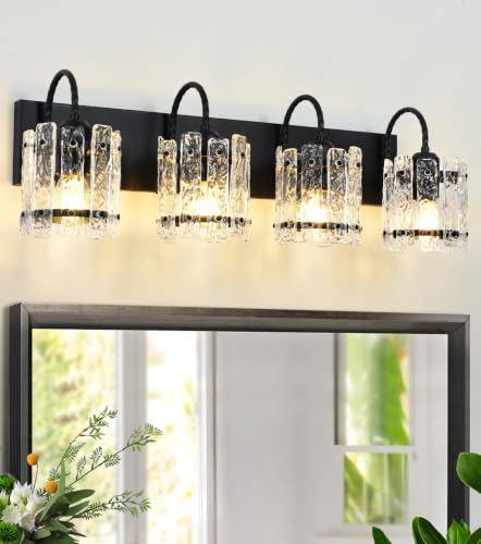 Image of 4 Light Bathroom Light Fixtures, Modern Matte Black Vanity Lights