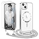 Ethanger Handyband für iPhone 13 iPhone 14 Hülle mit Band + 2 Stück Glas Schutzfolie Transparent Silikon Handyhülle Magnetische Schutzhülle für iPhone 13/14 Silber