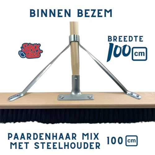 Synx Tools Hallenfeger 100cm Rosshaar - Weicher Besen - Raumfeger - Besenstiel - Kehrreinigung - Besen Innen - Besen weich mit Stiel 160cm