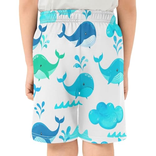 Cartoon Whales Athletic Shorts with Zipper Pockets, Youth Boys Athletic Running Shorts for Summer3