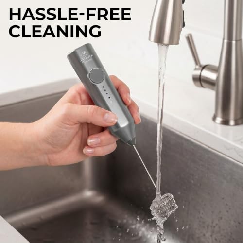 Image of Zulay Kitchen Rechargeable Milk Frother Handheld - Frother Wand, Drink Mixer, Electric Whisk Frother, for Cappuccinos, Matcha & Protein Powder - Dynamic Triple Whisk, 3 Speed 500mAh Charcoal Gray