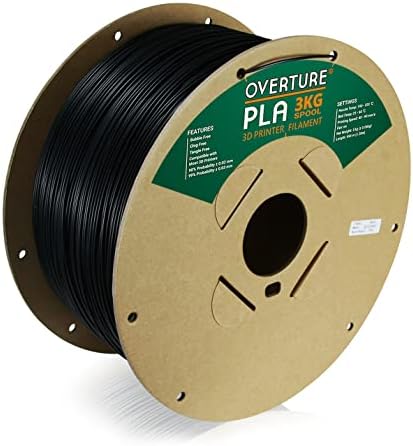 OVERTURE PLA Filament 1.75mm PLA 3D Printer Filament, 3kg Cardboard Spool (6.6lbs), Dimensional Accuracy +/- 0.03mm, Fit Most FDM Printer(Black 3KG-1 Pack)