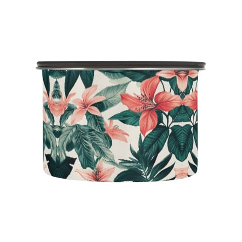 Quteprint Recipientes de almacenamiento de café de acero inoxidable con tapa hermética, palmeras tropicales, hojas y flores, contenedor de almacenamiento de alimentos de 30 onzas, recipiente de cocina