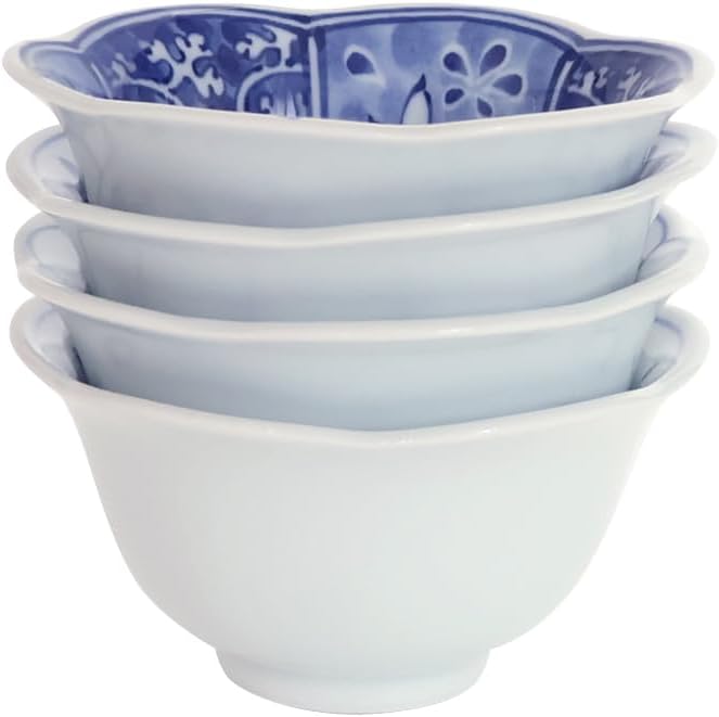 Saikaitoki Small Bowl, Japanese Tableware Set, Arita Ware, Indigo Pattern, Flower Shape, Small Pot (4 Patterns)